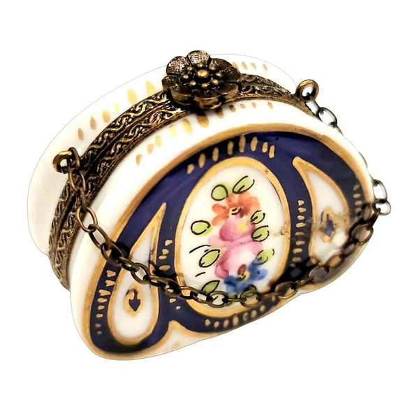 One of a Kind Blue Floral Box Porcelain Limoges purse trinket box French Trinket Box