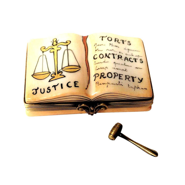 Open Law Book with Removable Brass Gavel Porcelain Limoges professional book French Trinket Box