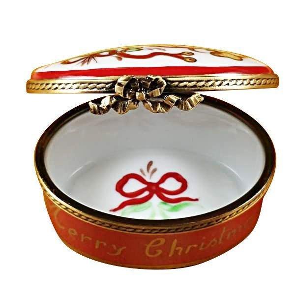 Oval Merry Christmas Box for Holiday Gifting Porcelain Limoges xmas theme French Trinket Box