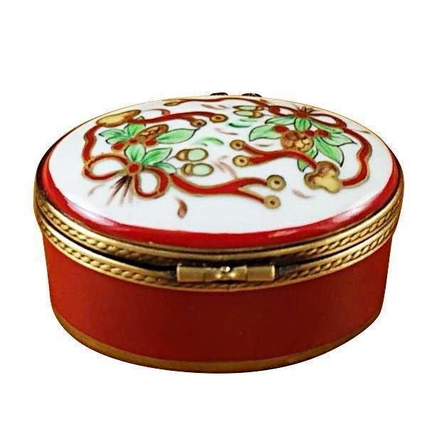 Oval Merry Christmas Box for Holiday Gifting Porcelain Limoges xmas theme French Trinket Box