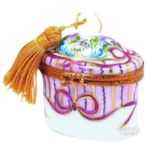 Oval w Tassel: Recamier Pink es Porcelain Limoges traditional French Trinket Box