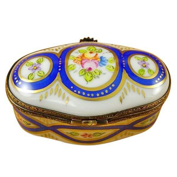 Oval with Blue & Flowers limoges box Porcelain Limoges French Trinket Box