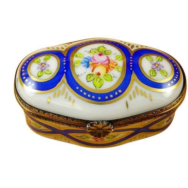 Oval with Blue & Flowers limoges box Porcelain Limoges French Trinket Box