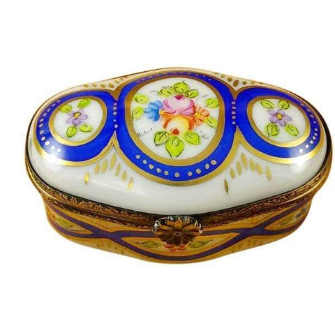 Oval with Blue & Flowers limoges box Porcelain Limoges French Trinket Box