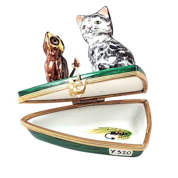 Owl and Pussy Cat Porcelain Limoges cat bird book kids French Trinket Box