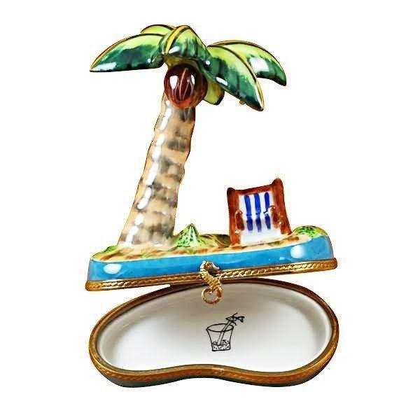 Palm Tree with Chair Porcelain Limoges beach travel French Trinket Box
