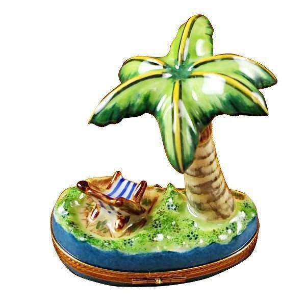 Palm Tree with Chair Porcelain Limoges beach travel French Trinket Box