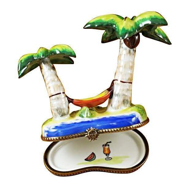 Palm Tree with Hammock Porcelain Limoges ocean beach travel French Trinket Box