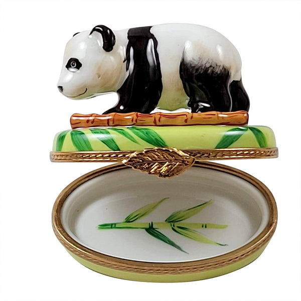Panda Bear w Bamboo Porcelain Limoges bear World Travel French Trinket Box