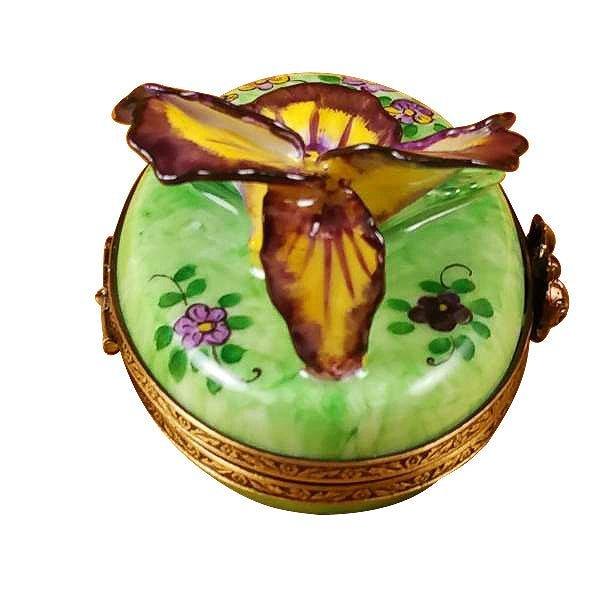 Pansy - Purple & Yellow Porcelain Limoges garden flowers French Trinket Box