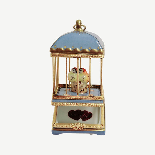 Pastel Blue Love Birds Cage Porcelain Limoges bird French Trinket Box
