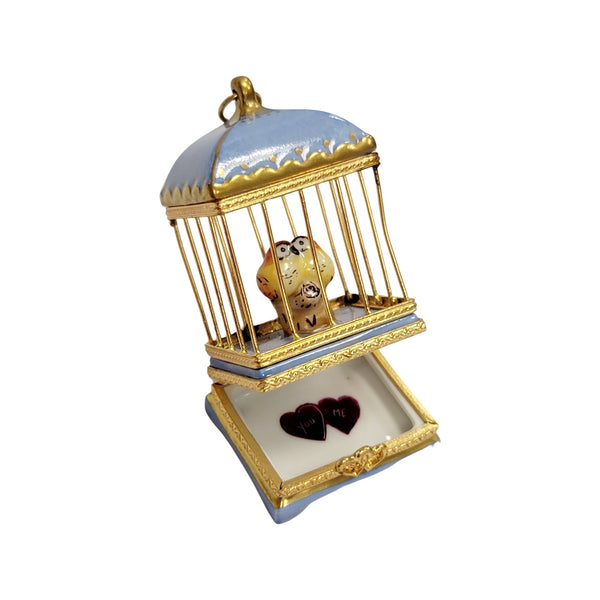 Pastel Blue Love Birds Cage Porcelain Limoges bird French Trinket Box