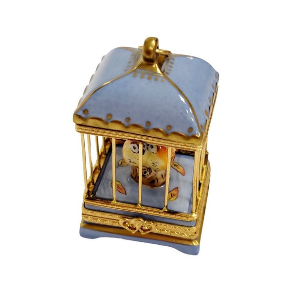 Pastel Blue Love Birds Cage Porcelain Limoges bird French Trinket Box