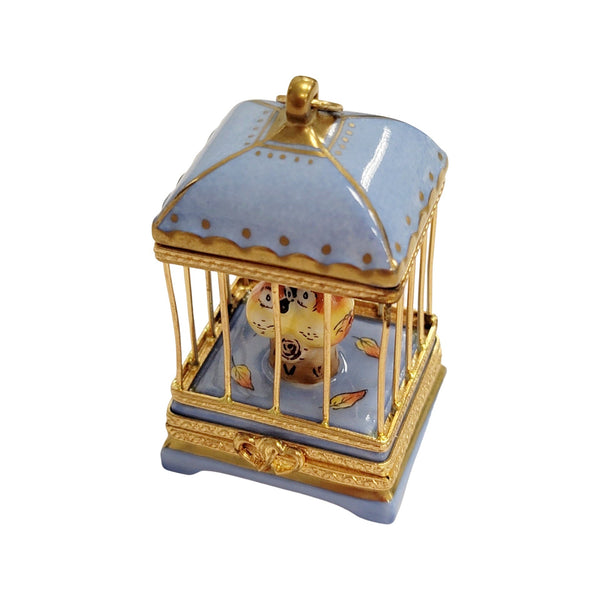 Pastel Blue Love Birds Cage Porcelain Limoges bird French Trinket Box