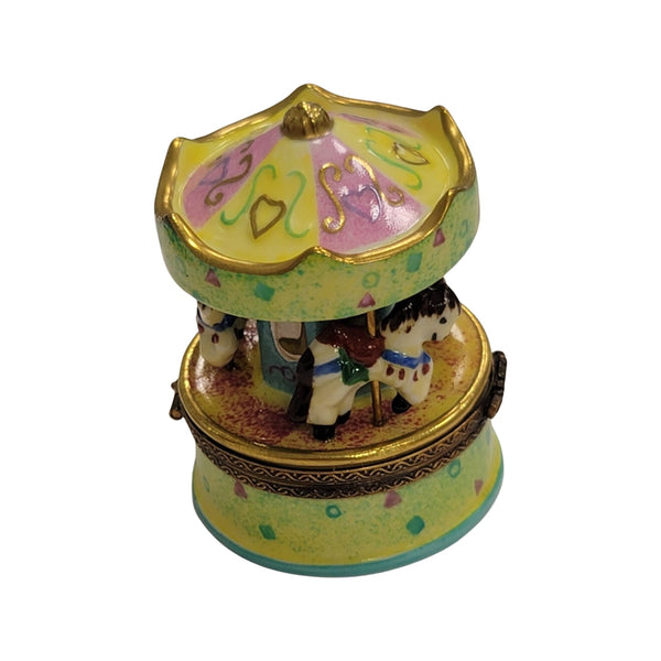 Pastel Green Carousel Figurine Porcelain Limoges Carnival French Trinket Box