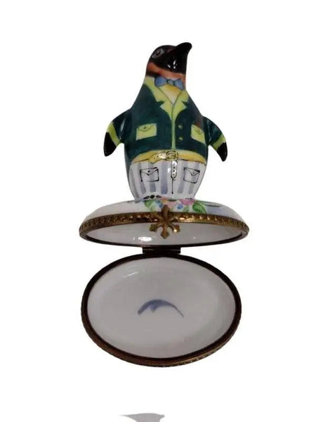 Penguin With Flowers Delight Porcelain Limoges winter wild birds French Trinket Box