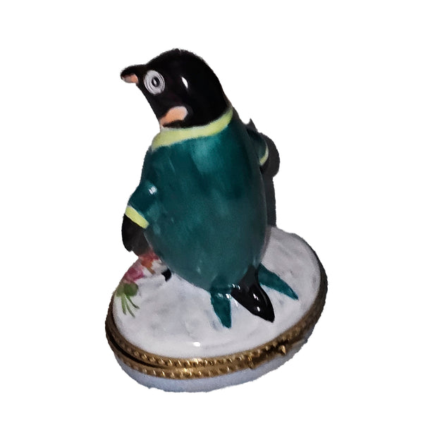 Penguin With Flowers Delight Porcelain Limoges winter wild birds French Trinket Box