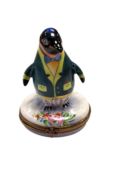 Penguin With Flowers Delight Porcelain Limoges winter wild birds French Trinket Box