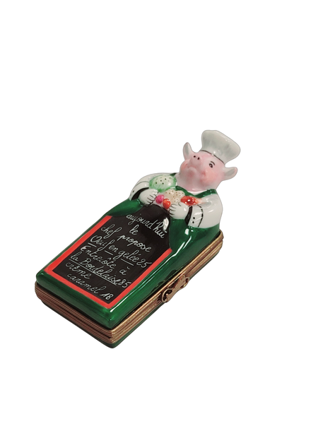 Pig Chef Culinary Delight Porcelain Limoges Pig Professional Food French Trinket Box