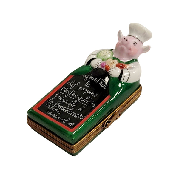 Pig Chef Culinary Delight Porcelain Limoges Pig Professional Food French Trinket Box