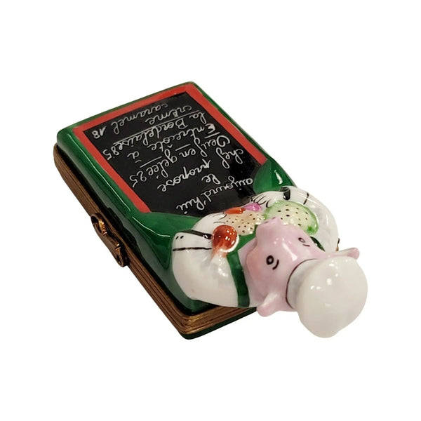 Pig Chef w Menu Porcelain Limoges pig professional limoges boxes French Trinket Box