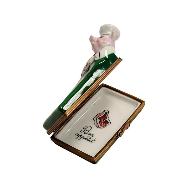 Pig Chef w Menu Porcelain Limoges pig professional limoges boxes French Trinket Box