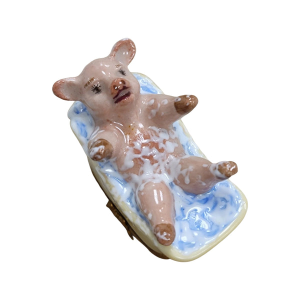 Pig in Luxurious Bathtub Porcelain Limoges Limoges Box pig farm French Trinket Box
