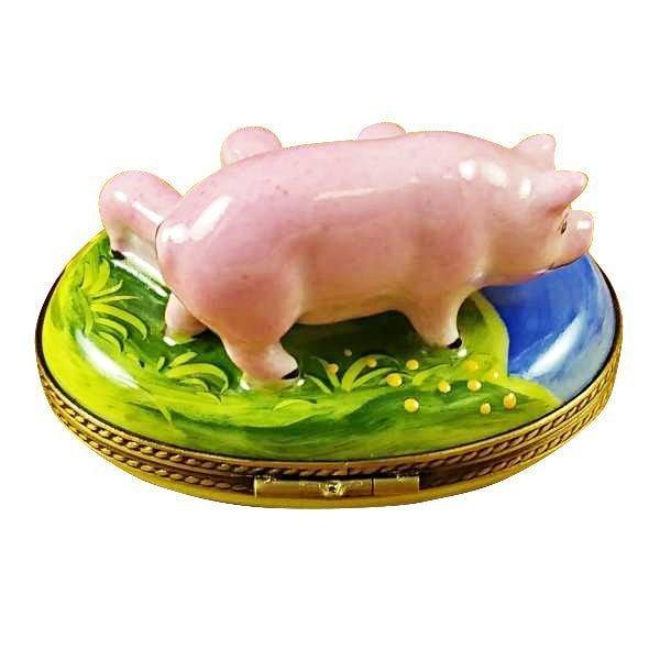 Pig with Three Babies Porcelain Limoges farm pig French Trinket Box