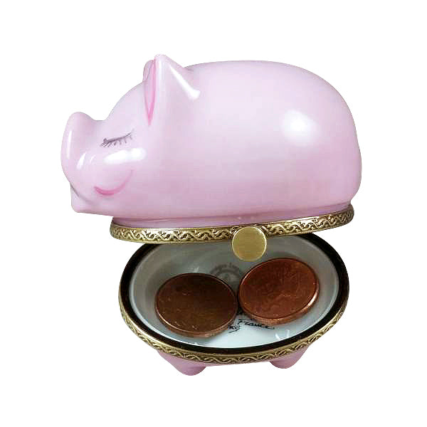 Piggy Bank w Removable Coins Porcelain Limoges farm professional baby French Trinket Box