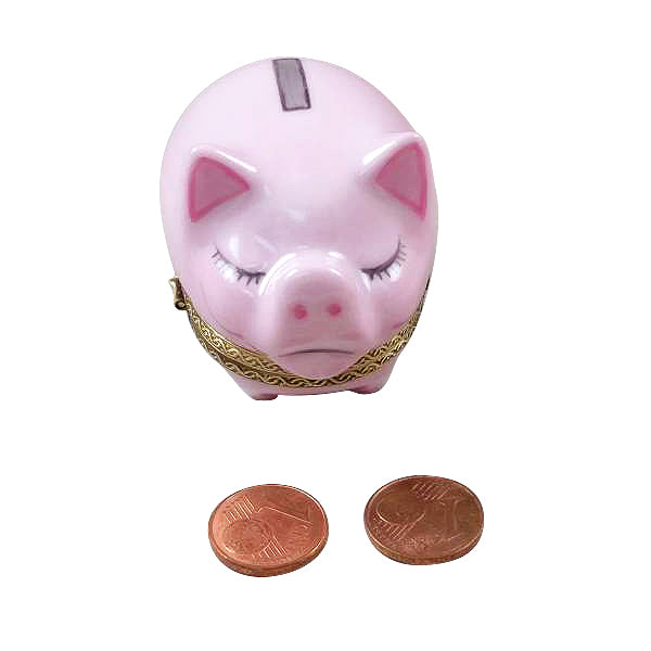 Piggy Bank w Removable Coins Porcelain Limoges farm professional baby French Trinket Box