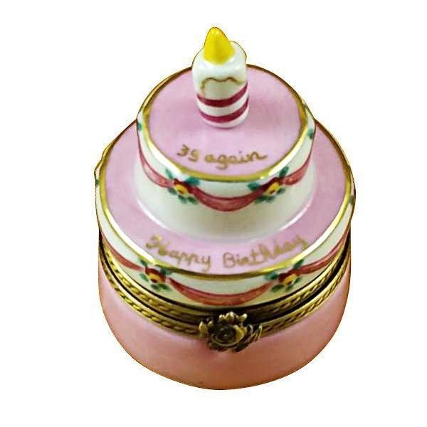 Pink Birthday Cake with Candle - 39 AGAIN Porcelain Limoges birthday French Trinket Box