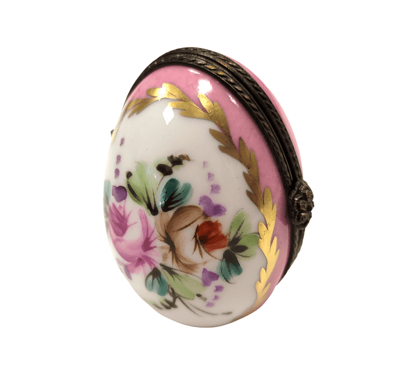 Pink Floral Elegance Limoges Box Porcelain Limoges egg French Trinket Box