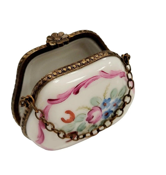 Pink Floral Hand Painted Purse Porcelain Limoges purse trinket box limoges French Trinket Box