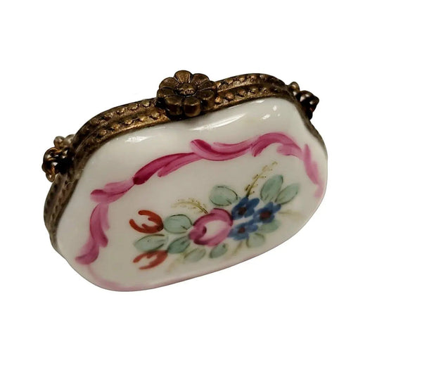 Pink Floral Hand Painted Purse Porcelain Limoges purse trinket box limoges French Trinket Box