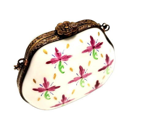 Pink Floral Limoges Box Treasure Porcelain Limoges purse trinket box limoges French Trinket Box