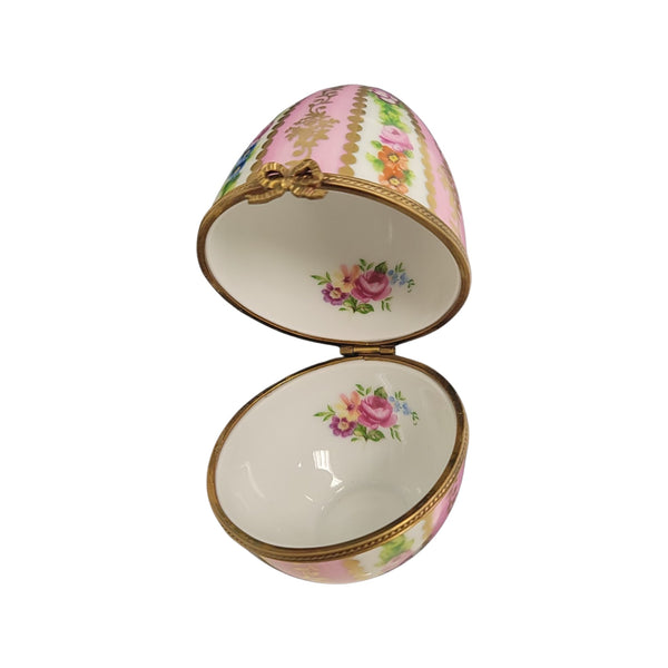 Pink Floral Limoges Egg Box Porcelain Limoges egg LIMOGES BOXES French Trinket Box