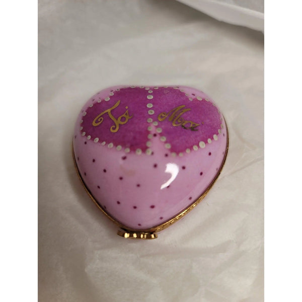 Pink Heart Moi Toi Box Porcelain Limoges heart love Valentine Limoges Box French Trinket Box