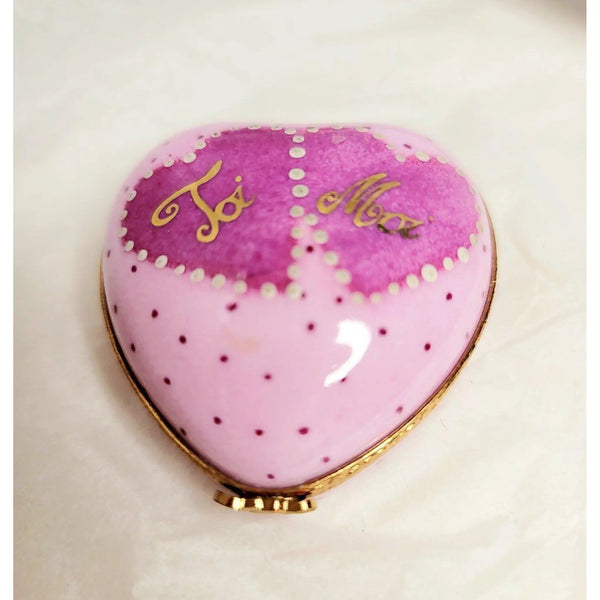 Pink Heart Moi Toi Box Porcelain Limoges heart love Valentine Limoges Box French Trinket Box