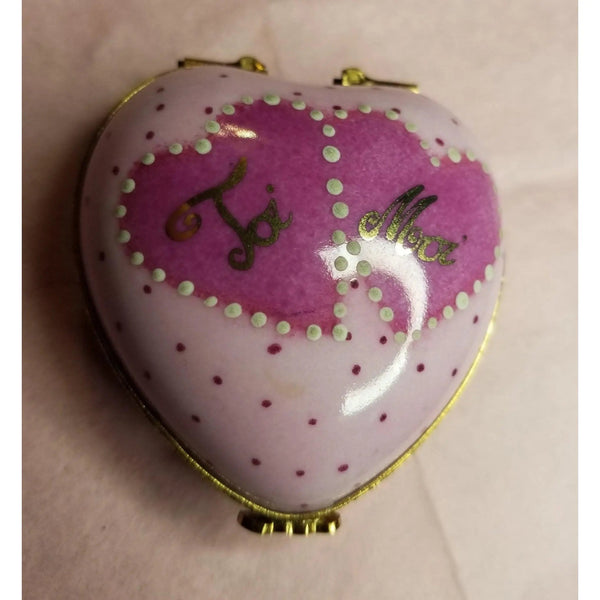 Pink Heart Moi Toi Box Porcelain Limoges heart love Valentine Limoges Box French Trinket Box