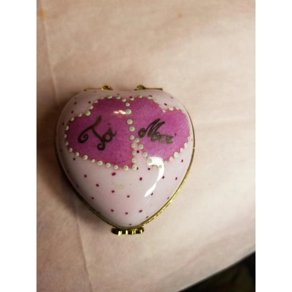 Pink Heart Moi Toi Box Porcelain Limoges heart love Valentine Limoges Box French Trinket Box