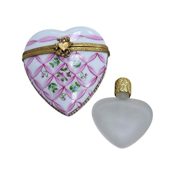 Exquisite Pink Heart Perfume Box Porcelain Limoges Perfume Heart French Trinket Box