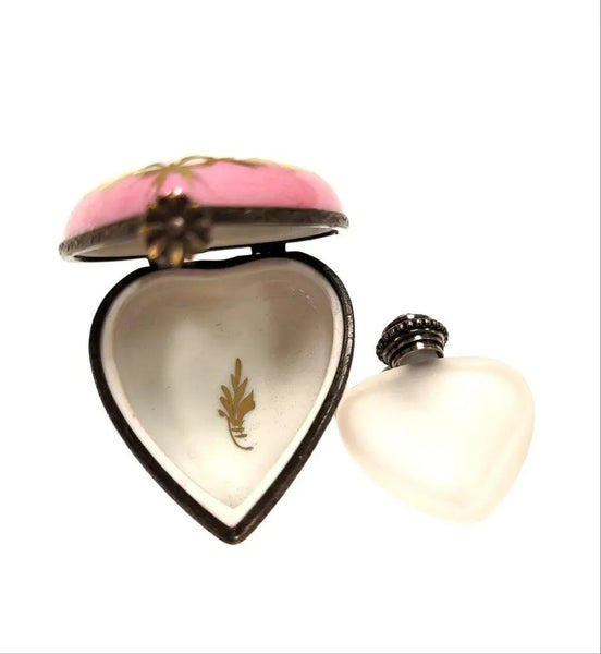 Pink Heart Perfume Box Porcelain Limoges Perfume Heart French Trinket Box