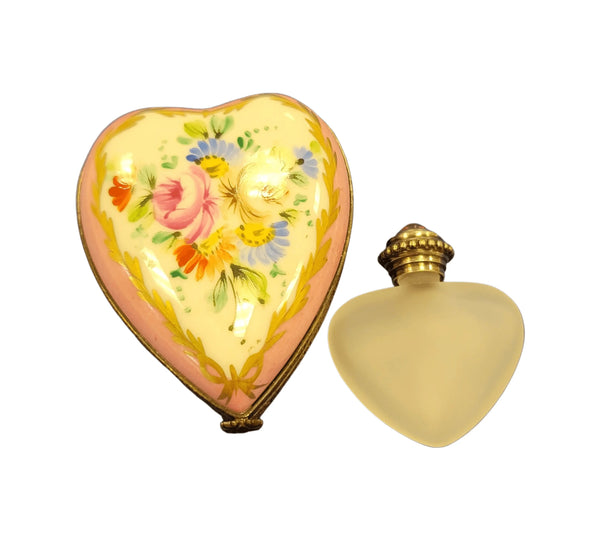 Pink Heart Perfume Box Porcelain Limoges Perfume Heart French Trinket Box