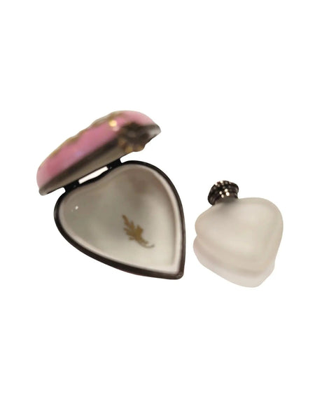 Pink Heart Perfume Box Porcelain Limoges Perfume Heart French Trinket Box