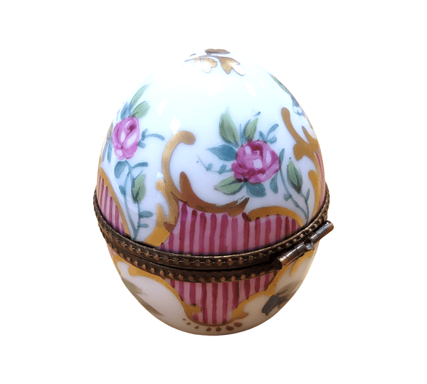 Pink Striped Porcelain Perfume Egg Porcelain Limoges perfume egg French Trinket Box