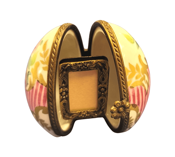 Pink Stripes Oval Picture Frame Porcelain Limoges egg French Trinket Box