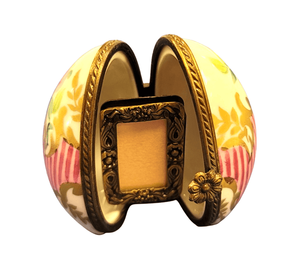 Pink Stripes Oval Picture Frame Porcelain Limoges egg French Trinket Box