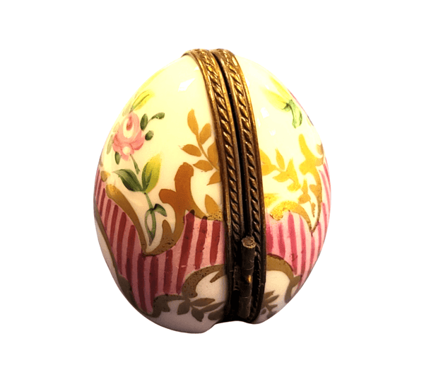 Pink Stripes Oval Picture Frame Porcelain Limoges egg French Trinket Box