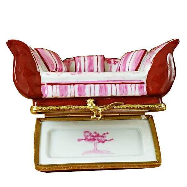 Pink Toile Sofa with Pillows limoges box Porcelain Limoges furniture French Trinket Box