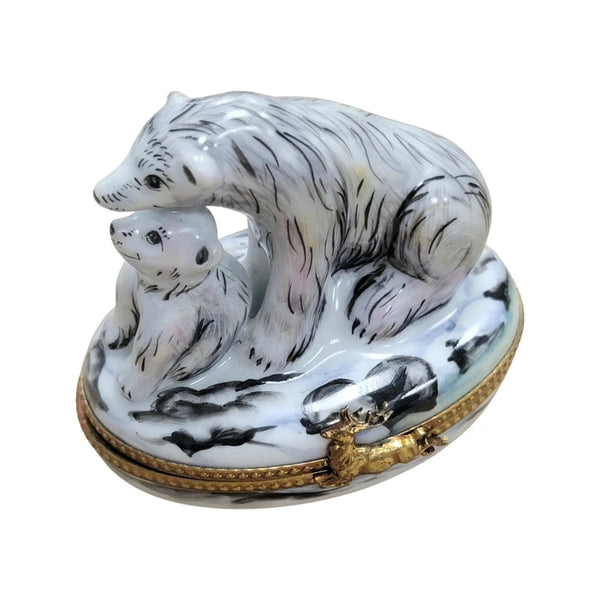 Polar Bear and Cub Figurine Porcelain Limoges bear wild animal French Trinket Box